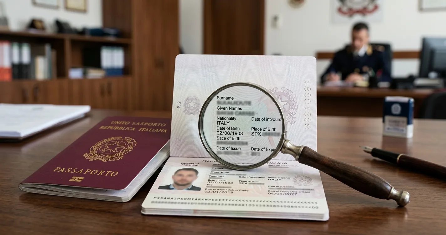 Autorità emittente passaporto italiano - pagina 2 del libretto con il campo Aut emittente in evidenza