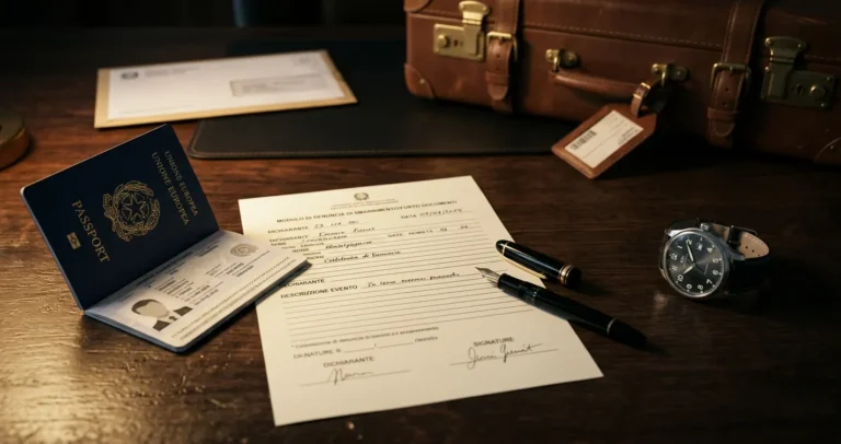 Furto passaporto cosa fare: passaporto e modulo di denuncia sulla scrivania