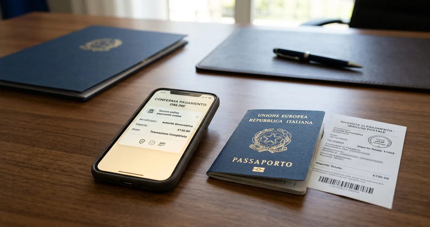 Pagamento bollettino postale online passaporto tramite smartphone e ricevuta digitale