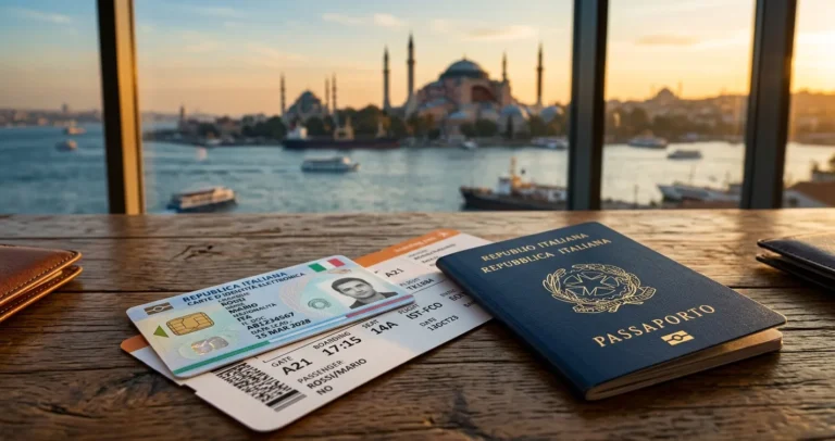 Posso andare in Turchia con la carta d'identità: CIE italiana e passaporto con Istanbul sullo sfondo