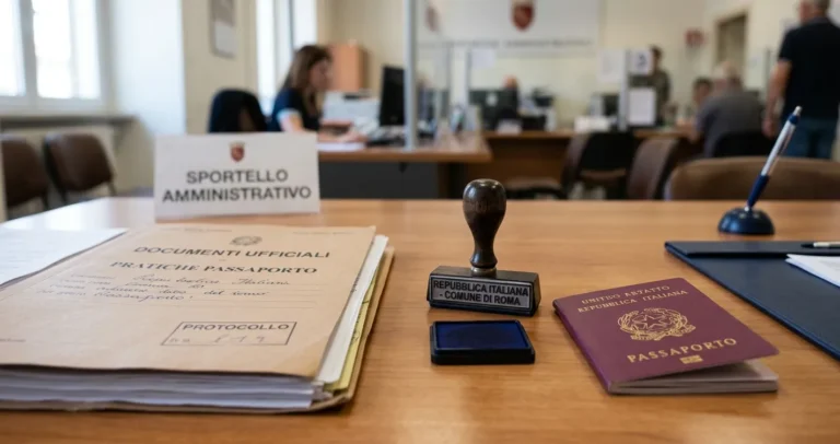 Chi rilascia il passaporto italiano: passaporto e documenti sulla scrivania di un ufficio passaporti della Questura